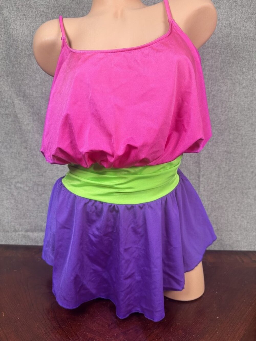 Vintage Catalina Size 14 Womens One Piece Swimsuit Neon Colorblock Skirt Retro